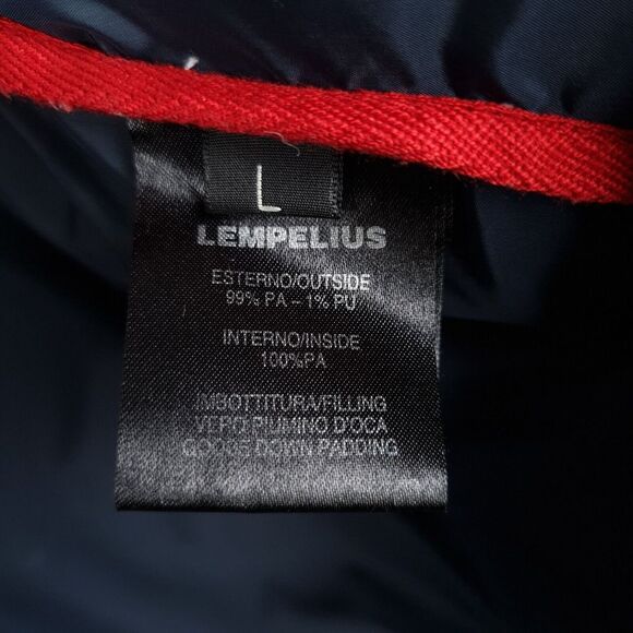 Lempelius Down Jacket Womens Large Blue Quilted Puffer Removable Fur Trim Hooded - Picture 16 of 16